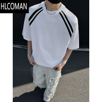 HLCOMAN美式高街翻领痞帅短袖T恤男夏季半拉链polo衫宽松百搭内搭上衣服