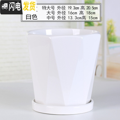 三维工匠欧式花盆陶瓷白色创意个性特大号带托盘家用吊兰带托盘绿萝 70009-18白(分离式托盘) 中等花盆容器