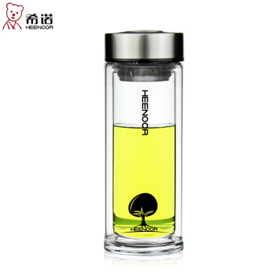希诺玻璃杯双层带盖便携创意茶水杯办公室男士泡茶杯过滤玻璃杯子