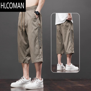HLCOMAN男款休闲短裤男士夏季薄款2025新款外穿工装马裤夏天冰丝七分裤子