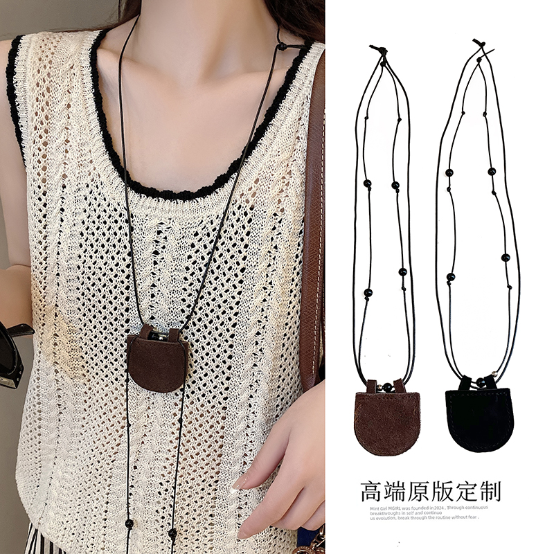 月牙包长款挂脖可调节毛衣链女时尚便携防丢耳机包钥匙包项链配饰送女朋友老婆情人节七夕生日礼物