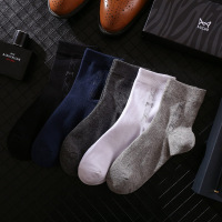 [5双装]猫人男士棉袜提花商务休闲中筒袜精美盒装无缝袜头高弹舒适