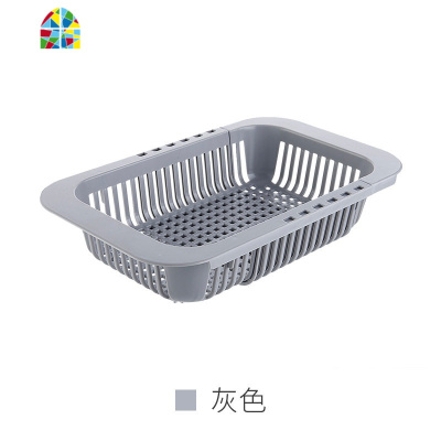 可伸缩水厨房水池洗菜盆滤水篮洗碗池洗水果沥水架置物架 FENGHOU 米色可调节洗菜篮洗菜篮