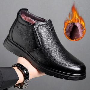 头层牛皮羊毛雪地棉鞋男鞋一脚蹬冬季加绒高帮皮鞋保暖爸冬鞋真皮