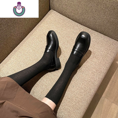 FISHBASKET小皮鞋女鞋软皮英伦风2020新款加绒黑色平底单鞋一脚蹬乐福鞋休闲鞋