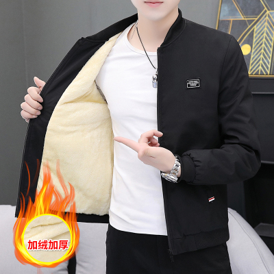 NEWLAKE男士外套韩版休闲加绒夹克男春秋立领上衣潮流男秋冬装加厚棉衣服棉衣