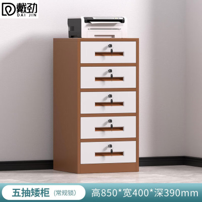 戴劲铁皮文件柜矮柜办公柜家用储物柜档案柜资料柜桌下抽屉柜咖白五斗