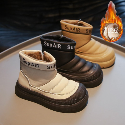 儿童靴子年冬季新款加绒英伦风棉靴时尚童靴厚底女童短靴_314