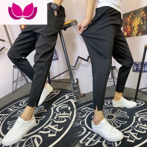 七斓韩版潮流薄款冰丝休闲裤束脚九分裤精小伙网红同款裤子男