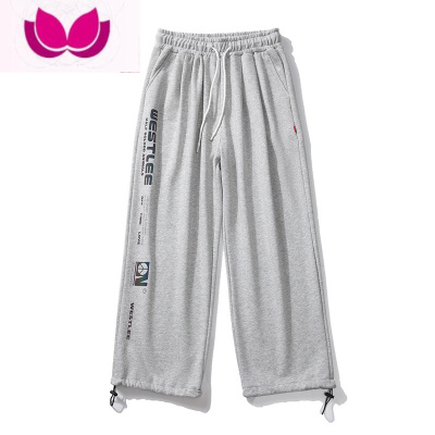 七斓高街反光裤子男士秋季大码束脚运动卫裤潮牌美式直筒宽松休闲长裤