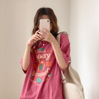 含棉宽松大码情侣装夏季新款大码短袖T恤女闺蜜装中长款上衣女装