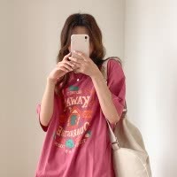 含棉宽松大码情侣装夏季新款大码短袖T恤女闺蜜装中长款上衣女装
