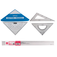 中航航海三角板海图带手柄300mm(一副2个)+得力三角套尺6445 43cm +得力塑料直尺50cm 6250套装