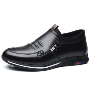 男士休闲皮鞋男潮时尚牛皮乐福鞋防滑一脚蹬男鞋送爸爸实用