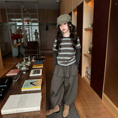 女童条纹假两件T恤秋季2026新款儿童韩系套装洋气大童秋装两件套_865