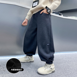 男童加绒裤子新款秋冬痞帅男孩大儿童一体绒冬装加厚休闲裤潮