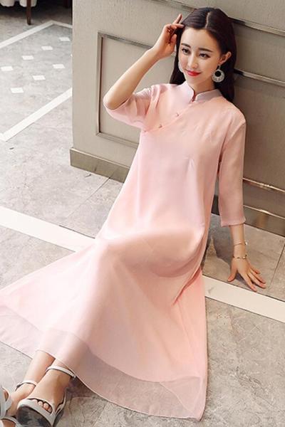 迪鲁奥(DILUAO)复古女装中国风禅意茶服大码茶艺服装民国改良旗袍上衣唐装连衣裙