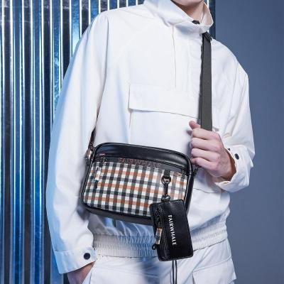 马克华菲格纹相机包-韩版潮流男包撞色大容量手机包单肩包斜挎包男黑色系格子均码