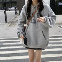 加绒加厚连帽卫衣女秋冬新款宽松韩版时尚学生外套长袖上衣潮
