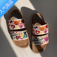 SUNTEK小熊刺绣凉鞋女夏软底魔术贴小众度假可爱少女沙滩拖鞋泰国手工鞋