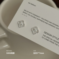 999纯银镂空复古花朵防丢耳钉女耳环耳饰小众时尚轻奢气质送女朋友老婆情人节七夕生日礼物