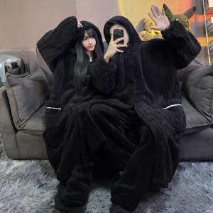 情侣睡衣女款春秋冬季珊瑚绒加厚加绒睡袍一男士一女士家居服套装