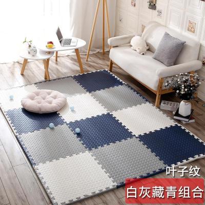 泡沫地垫家用隔音海绵铺地板垫子拼接爬爬卧室儿童爬行垫拼图防摔 白+藏青+灰 30*30*1.0cm十字纹[40片]送边条