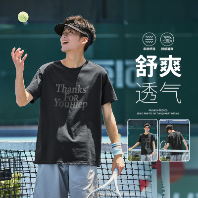 [2.5折价44元]唐狮夏款短袖男士短袖T恤男圆领前片文字印花短袖T恤