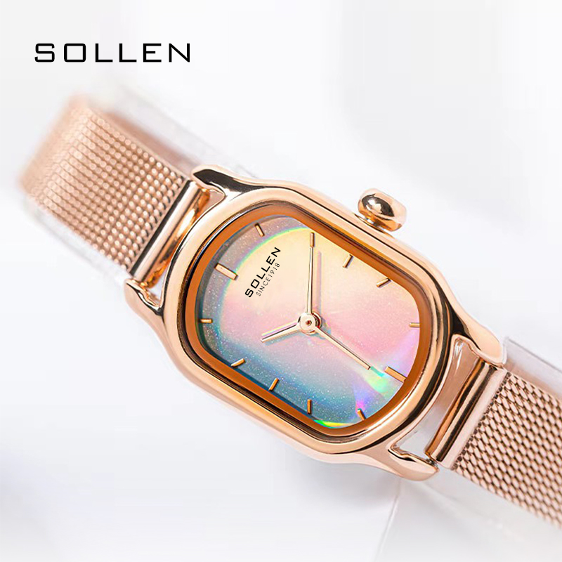 梭伦(sollen)新款手表女电子表小表盘方形防水时尚商务优雅气质简约