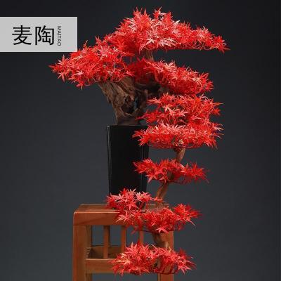 美帮汇新中式仿真迎客松盆景家居客厅玄关软装绿植样板间陶瓷摆件