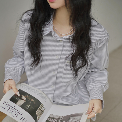 [3件8.5折101.9元,叠加优惠券]唐狮秋季新款长袖衬衫女办公室气质温柔百搭女士条纹衬衫潮d