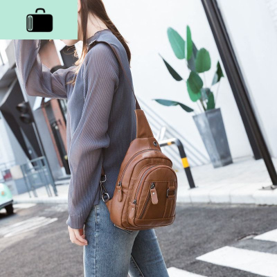 2020新款皮胸包女百搭牛皮单肩包时尚休闲胸前包韩版潮流斜挎包NEW LAKE女斜挎包