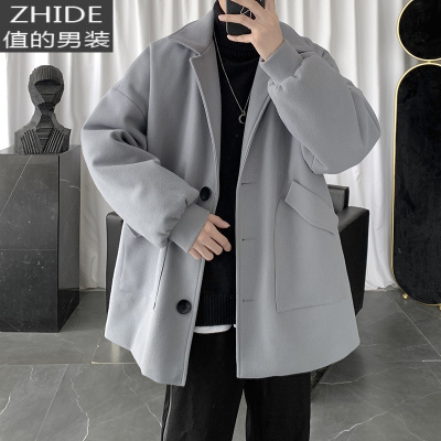 SUNTEK毛呢大衣男秋冬韩版潮流宽松加厚风衣慵懒风中长款休闲呢子外套潮风衣