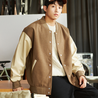 [3件8.5折229.4元,叠加优惠券]唐狮冬季新款棒球服男美拉德外套加厚保暖棒球领PU拼接男夹克