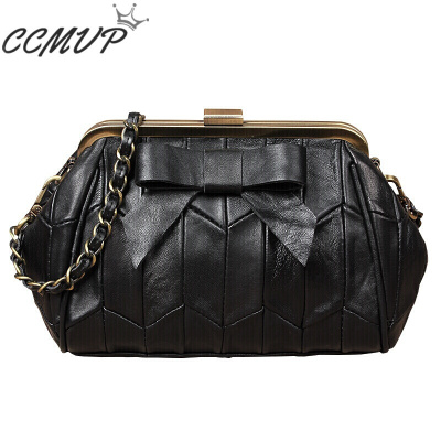 CCMVP品牌自营质量保证-CCMVP羊皮包包女韩版百搭小方包单肩斜挎包链条包贝壳真皮女包黑色默认颜色