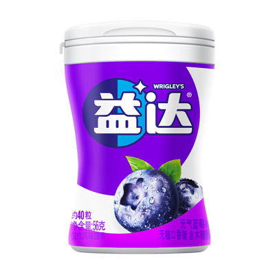 益达 木糖醇无糖口香糖清爽蓝莓味56g/瓶约40粒休闲零食清新糖果