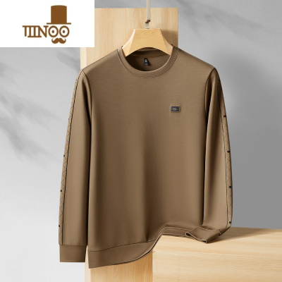 YANXU秋季男士圆领长袖T恤胖人加肥加大码高端商务休闲宽松套头卫衣