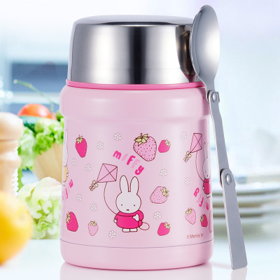 焖烧杯保温桶烘焙精灵保温饭盒闷烧杯罐超长保温焖烧壶儿童焖粥粉色焖烧罐-送袋子