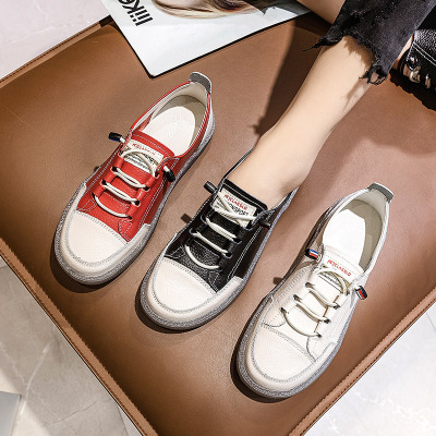 Ideamini2021春季新款皮平底小白鞋女休闲牛筋底女鞋软底脚胖宽孕妇单鞋