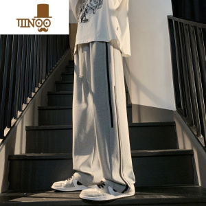 YANXU休闲裤子男士宽松潮牌直筒阔腿卫裤美式学生男款运动长裤夏