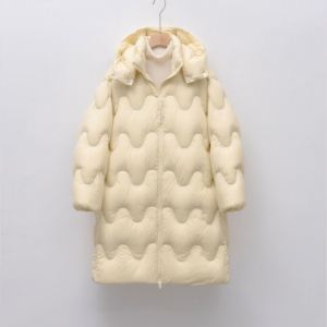 90绒新国标白鸭绒冬加长款简约时尚波浪连帽加厚羽绒服女