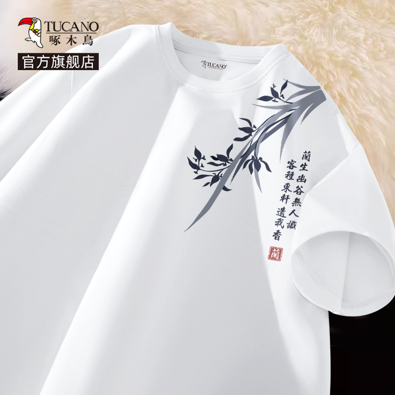 啄木鸟中国风t恤男款夏季纯棉国潮短袖2025新款男士大码宽松半袖Y