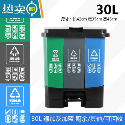 敬平脚踏垃圾分类垃圾桶三合一家用大容量公共场合户外三分类厨房商用