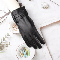匹牧 PM-PST-017 真皮手套加绒保暖防风防滑 三扣款黑色女款 均码 单位:双