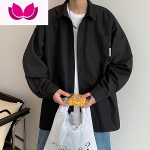 七斓白色长袖衬衫男生日系潮牌工装衬衣ins港风新款休闲翻领外套