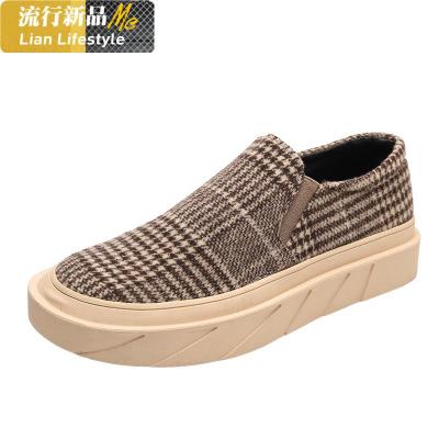 2020春季英伦学院风格子厚底懒人乐福鞋马毛松糕小脏底一脚蹬女鞋知义(ZHIYI)休闲鞋