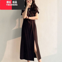 YIBUSHENG胖MM特大码300斤法式短袖连衣裙女季宽松休闲中长款收腰裙子潮2