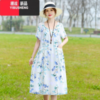 YIBUSHENG中老年妈妈装加肥加大码高级棉绸连衣裙遮肚子减龄洋气显瘦有口袋