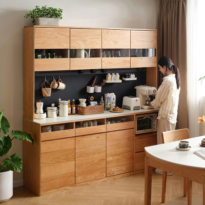 全友家居原木风客厅红橡木置物餐边柜靠墙一体实木储物柜