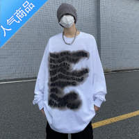喻娄潮牌ins街头美式复古喷印宽松长袖T恤男春秋季休闲情侣打底上衣潮